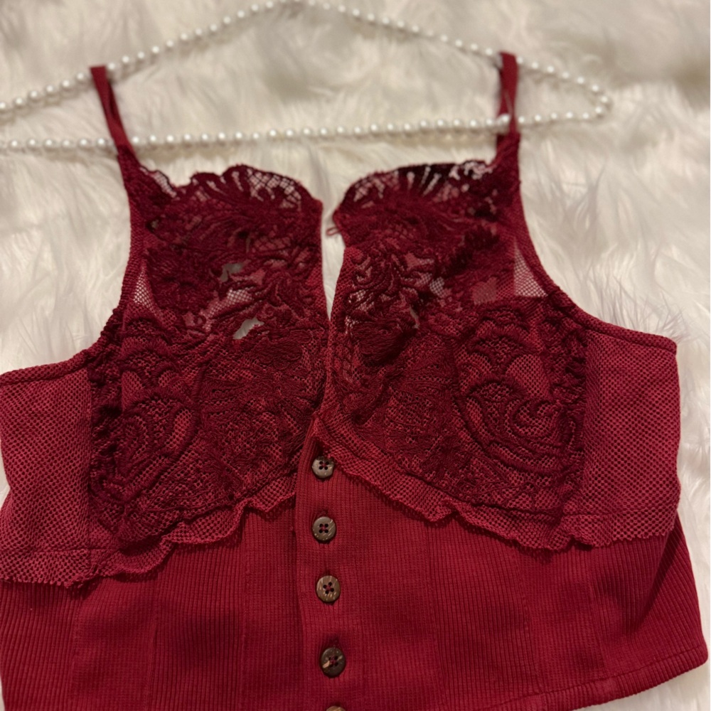 NWOT Free People Have my Heart Cropped Tank Top Red